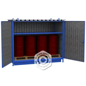 шкаф для хранения 8-ми бочек 2148x2679x1117, металлический настил, сточный поддон