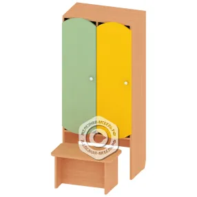 шкафчик детский для одежды 2 секции со скамьей шк-ад-1-2