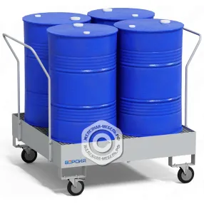 поддон для хранения 4-х бочек пдбк-04-01п, на колёсах, настил пвл, ширина 1250